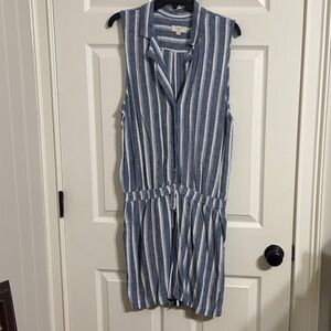 LOFT Blue and White Striped Jumpsuit